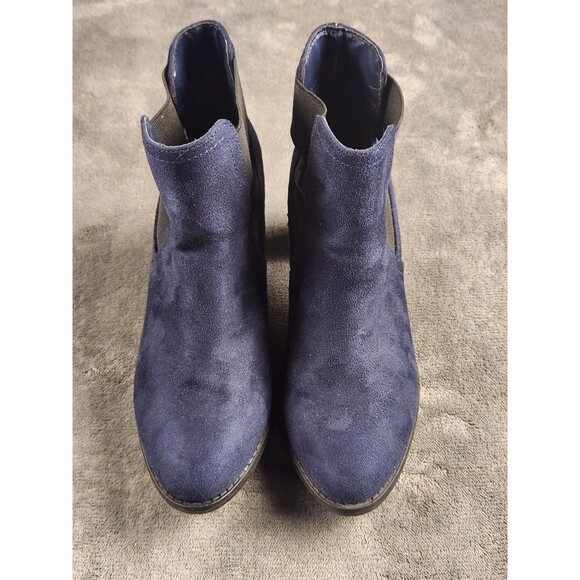Attention Women’s Navy Suede Ankle Boots Block Heel Chelsea Size 6 - Picture 4 of 9